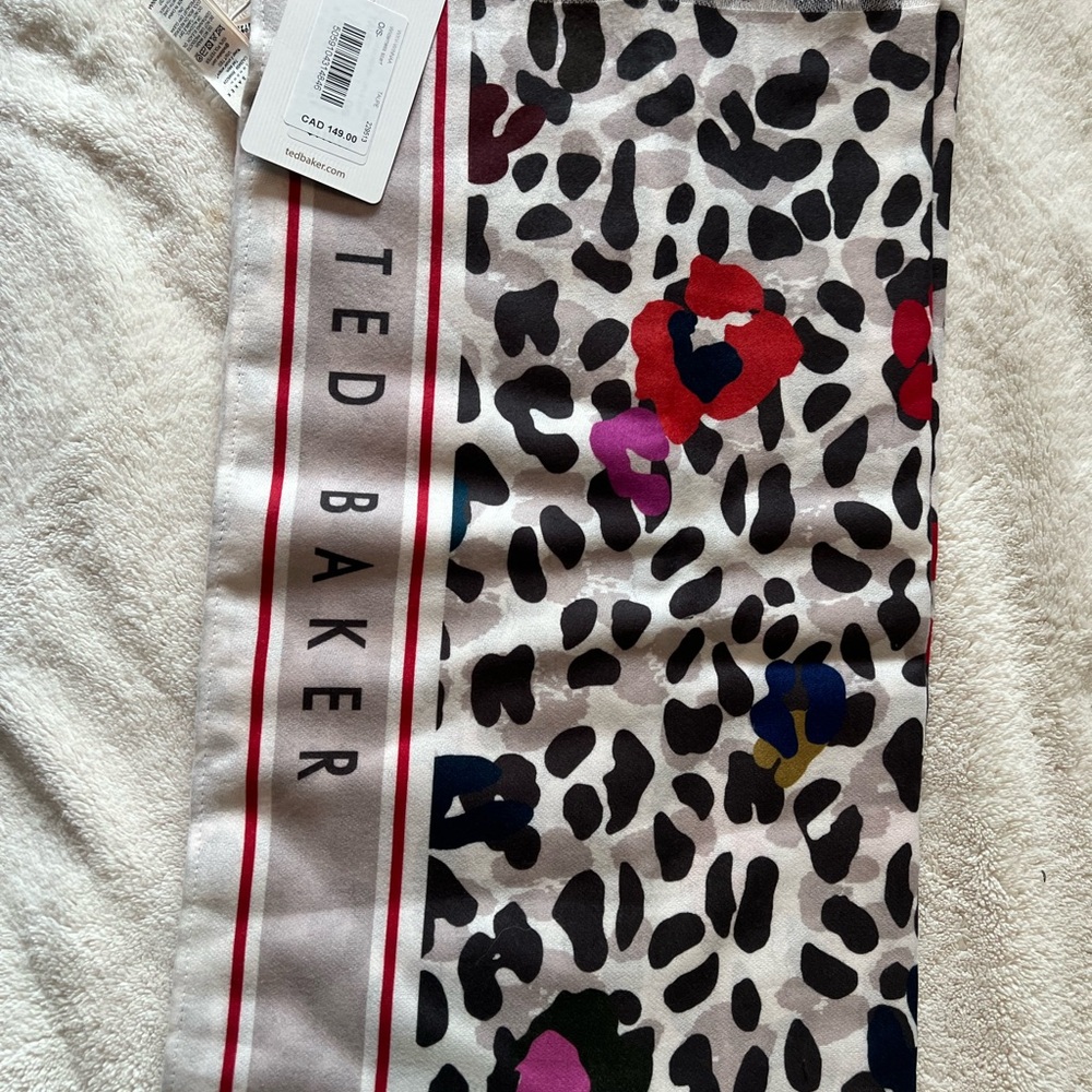 Ted Baker London White and Black Leopard Print Scarf - Picture 4 of 7